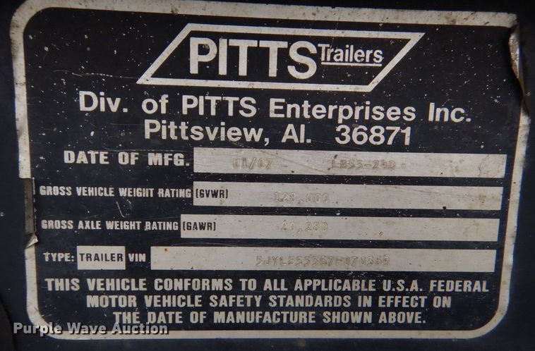 image for item LT9012 2007 Pitts LB55-24D  lowboy equipment trailer