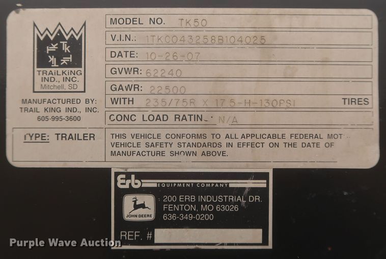 image for item MJ9239 2008 Trail King TK50  drop deck equipment trailer