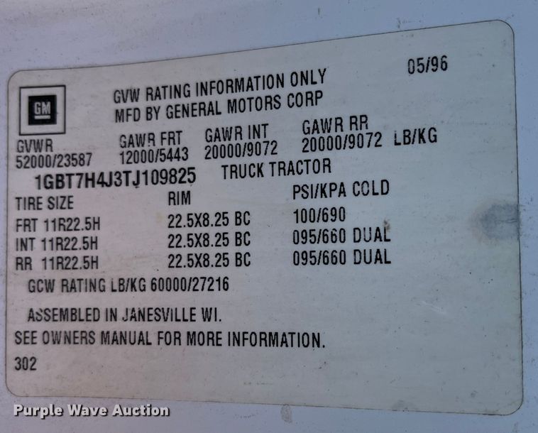 image for item MN9413 1996 Chevrolet Kodiak C6500  truck cab and chassis