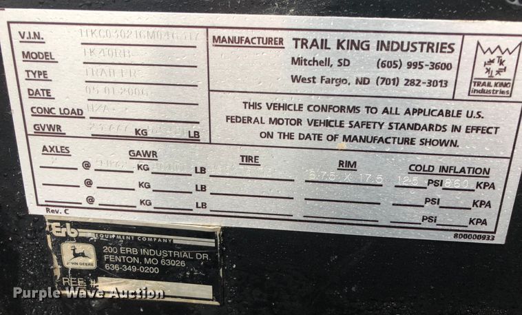 image for item MW9413 2006 Trail King TK40RB  tilt deck equipment trailer