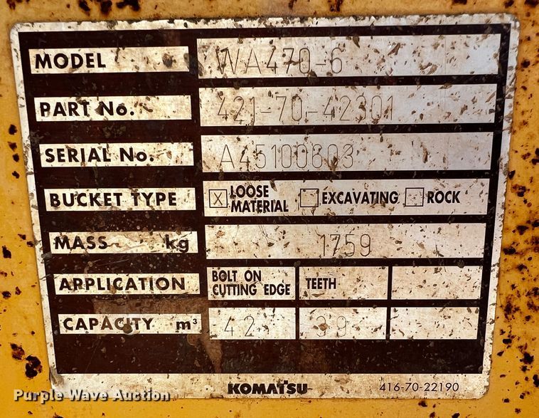 image for item DO8882 2010 Komatsu WA470-6  wheel loader