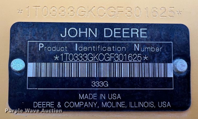 image for item DO8889 2016 John Deere 333G  tracked skid steer loader