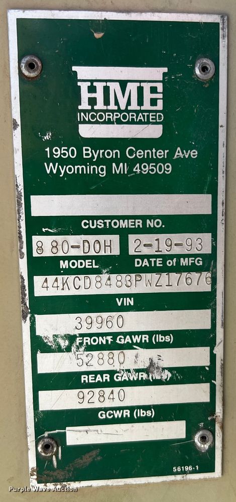 image for item DO8898 1993 HME 880-DOH drilling rig truck