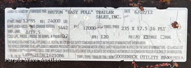 image for item DO8902 2012 Bruton  equipment trailer