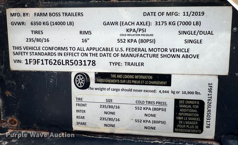 image for item DO8924 2020 Farm Boss FB990  fuel / lube trailer
