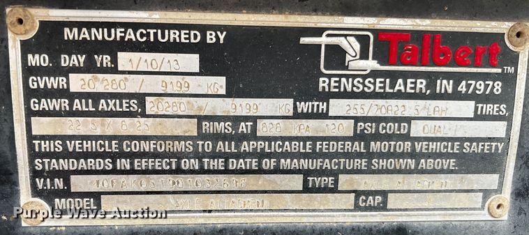 image for item MK9764 2013 Talbert Axle attachment  tag axle