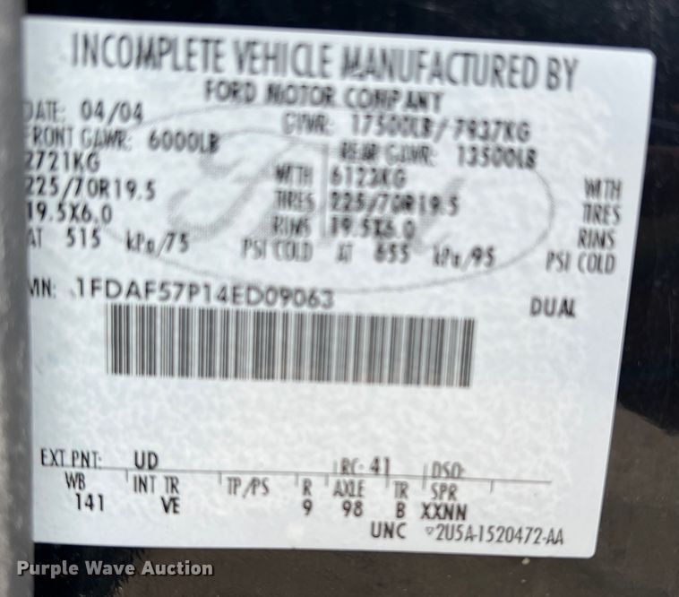 image for item DO8968 2004 Ford F550  brush fire truck