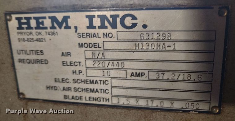 image for item LK9444 HEM H130HA-1  horizontal pivot bandsaw