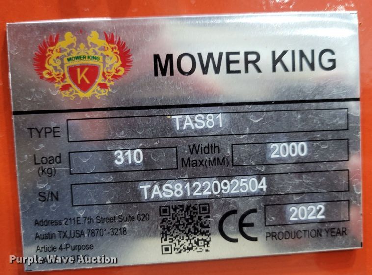 image for item LY9845 2022 Mower King TAS81  tiller