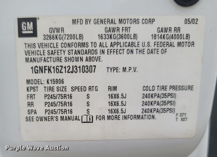 image for item MH9626 2002 Chevrolet Suburban 1500  SUV