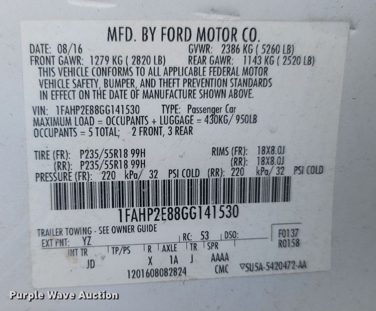 image for item MH9656 2016 Ford Taurus SEL