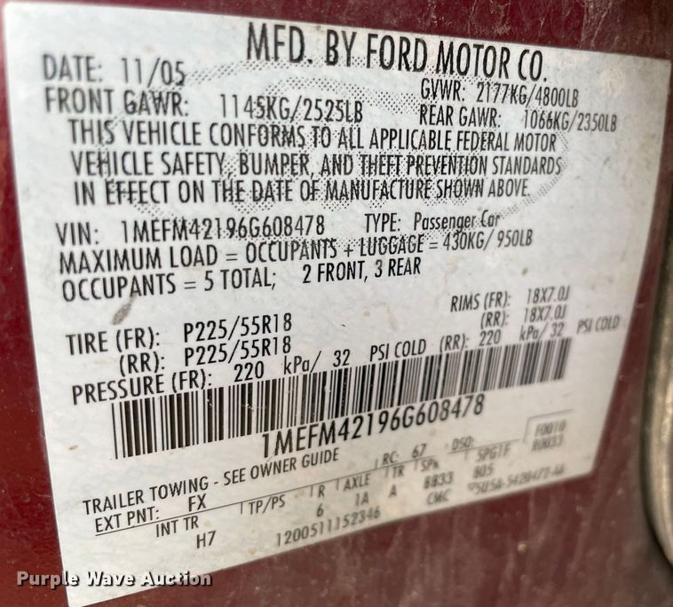 image for item MI9601 2006 Mercury Montego