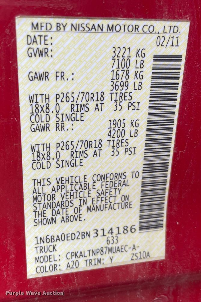 image for item MI9610 2011 Nissan Titan SV  pickup truck