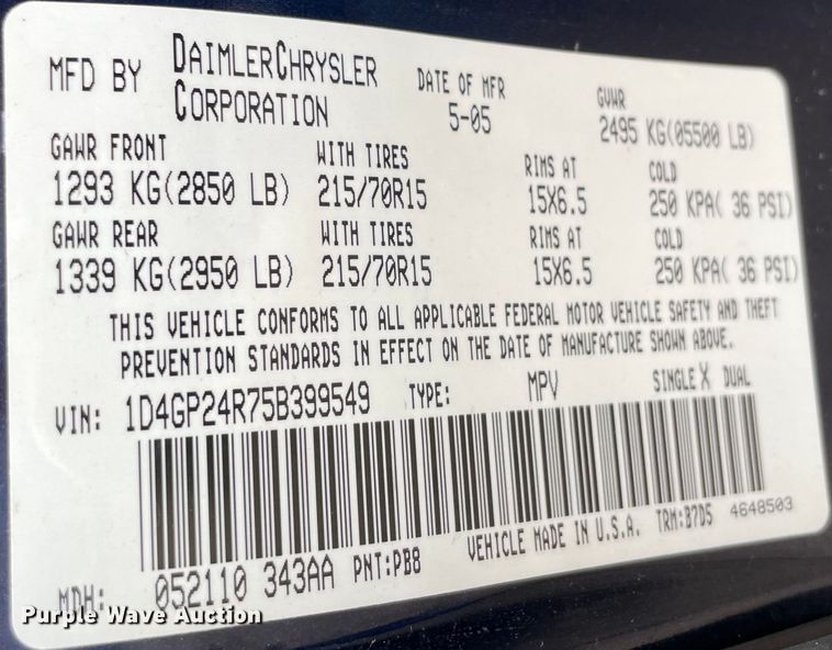 image for item MI9615 2005 Dodge Grand Caravan SE  van