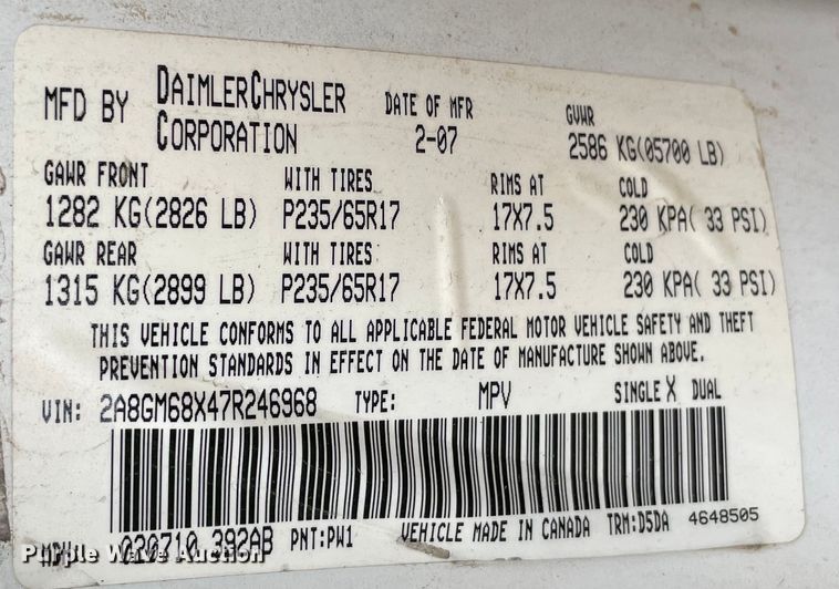 image for item MI9625 2007 Chrysler Pacifica Touring  SUV