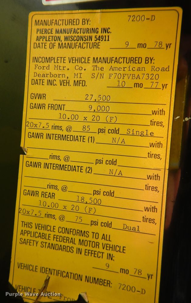 image for item DI6870 1978 Ford  pumper fire truck