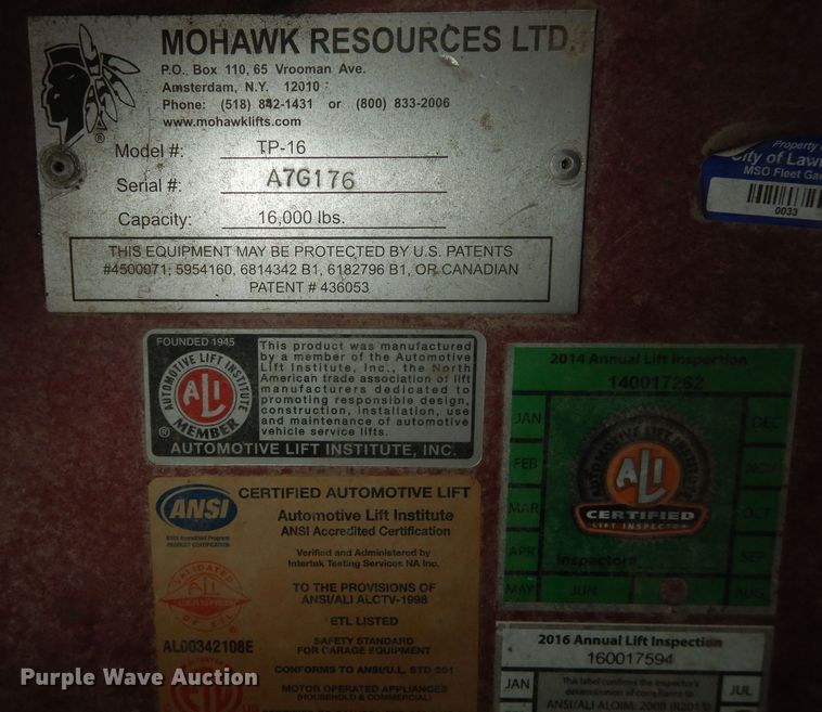 image for item DI6946 Mohawk TP16  two post automotive lift