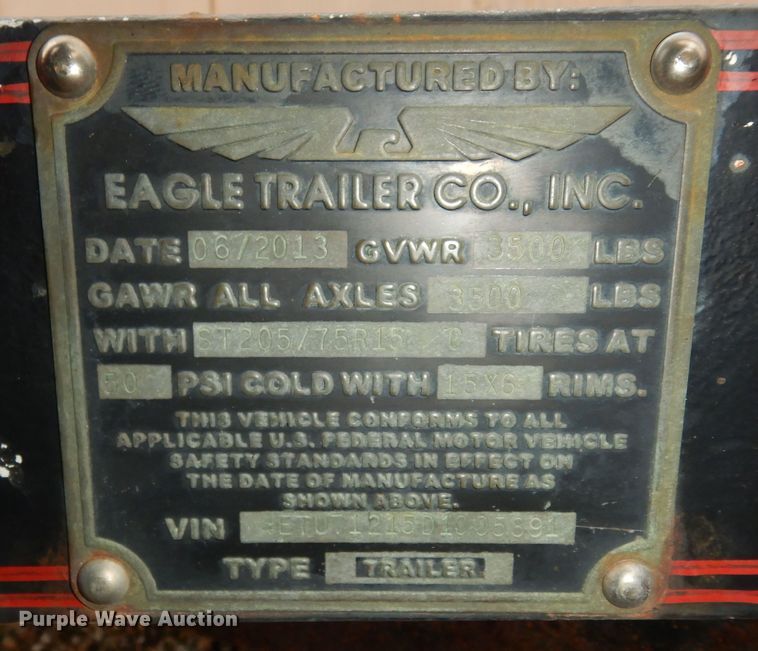 image for item DI6950 2013 Eagle  utility trailer