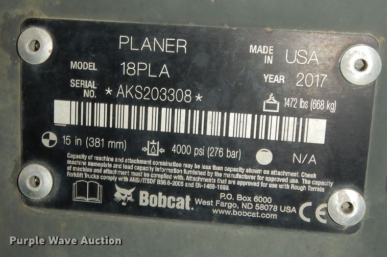 image for item DI6963 2017 Bobcat 18PLA  skid steer cold planer