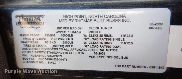 image for item DK2077 2010 Freightliner 310TS  school bus