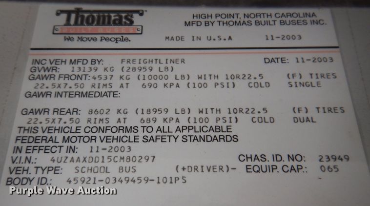 image for item DK2078 2005 Thomas 101PS  school bus