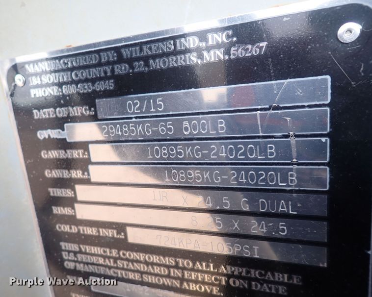 image for item DQ4959 2016 Wilkins 45115SCG0TW  walking floor trailer