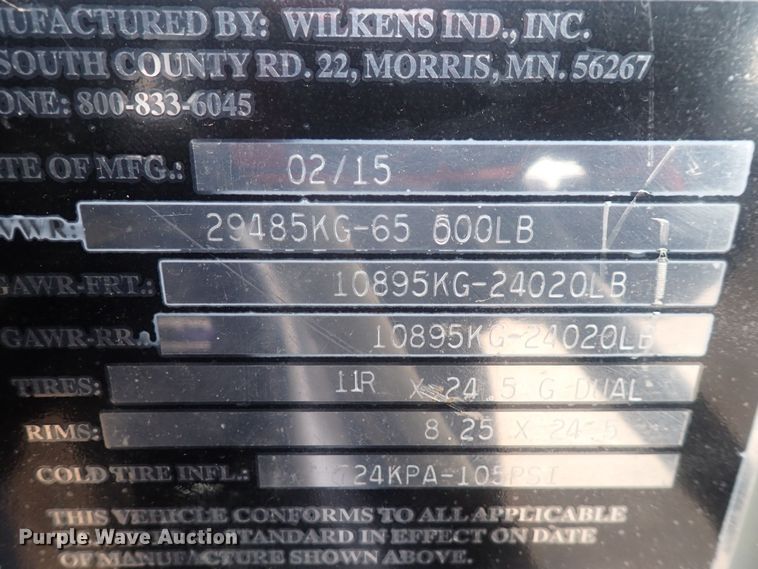 image for item DQ4959 2016 Wilkins 45115SCG0TW  walking floor trailer