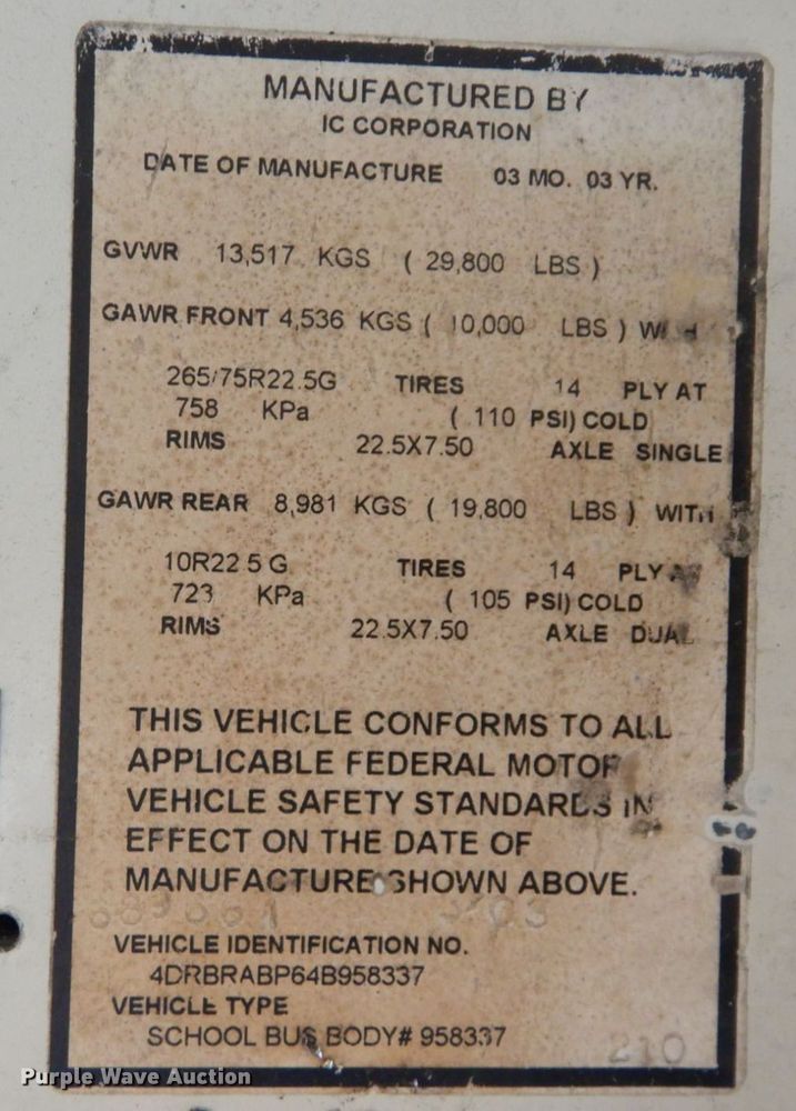 image for item DR8101 2004 IC Corporation IC3S530  school bus