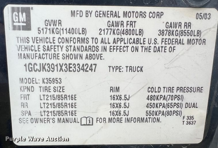 image for item ID9295 2003 Chevrolet Silverado 3500  Ext. Cab flatbed pickup truck