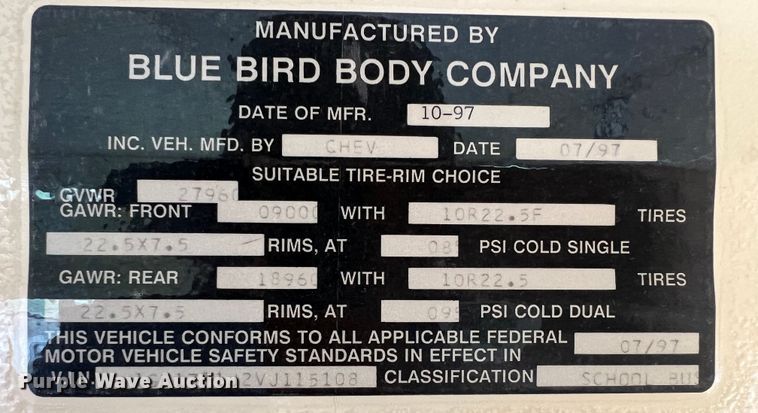 image for item ID9296 1998 Blue Bird B7  school bus