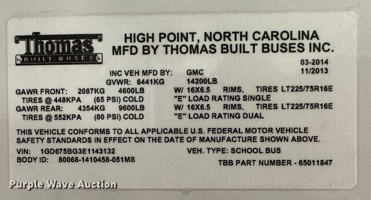 image for item JD9623 2015 Thomas Built 051MS  school bus