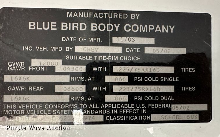 image for item JD9649 2002 Chevrolet Express G3500  school bus