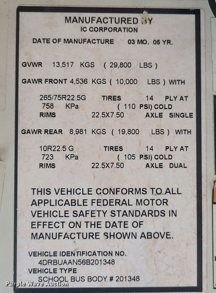 image for item JG9572 2006 IC CE300  school bus