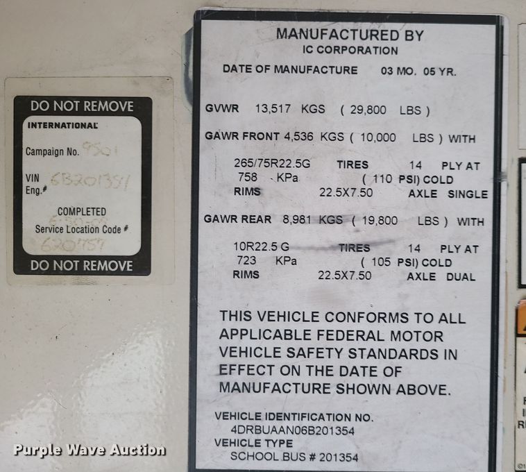 image for item JG9598 2006 IC CE300  school bus