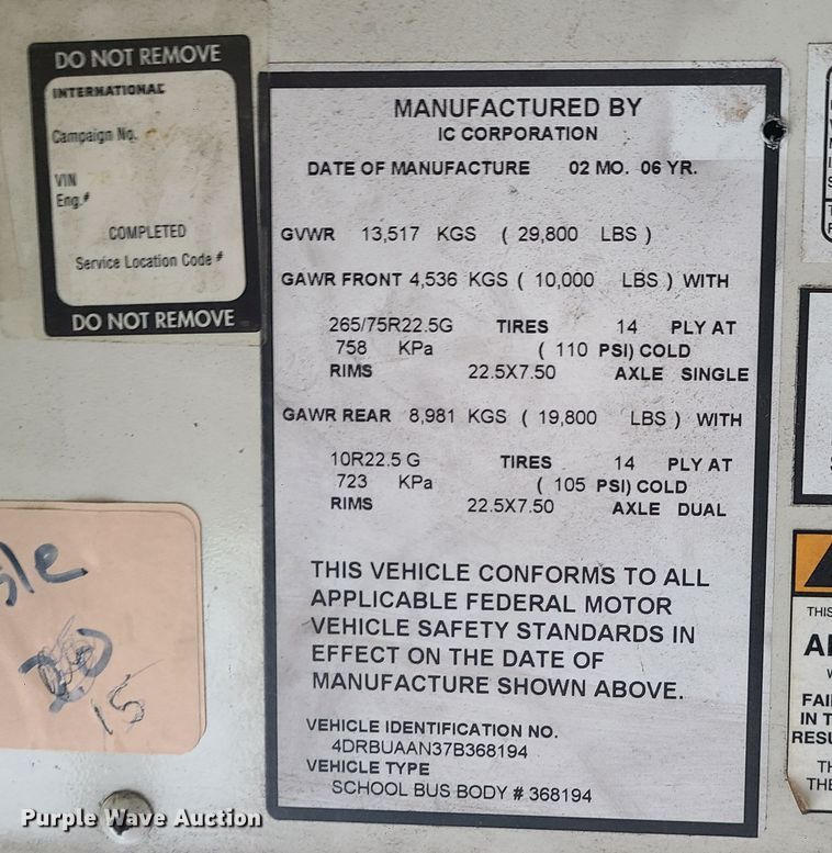 image for item JG9601 2007 IC CE300  school bus