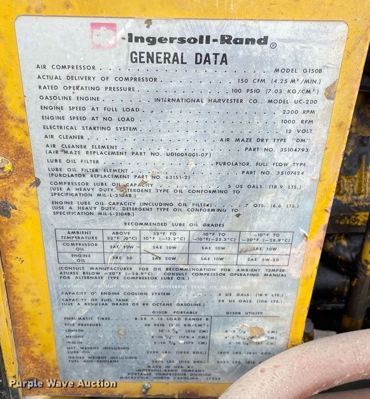 image for item JL9731 Ingersoll Rand G150B  air compressor