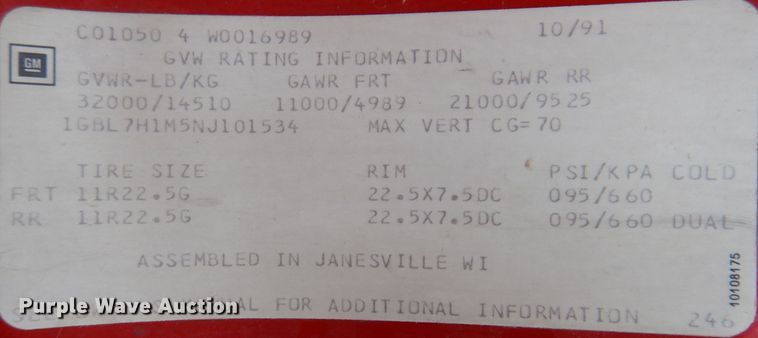 image for item KW9566 1992 Chevrolet Kodiak C5500  pumper fire truck