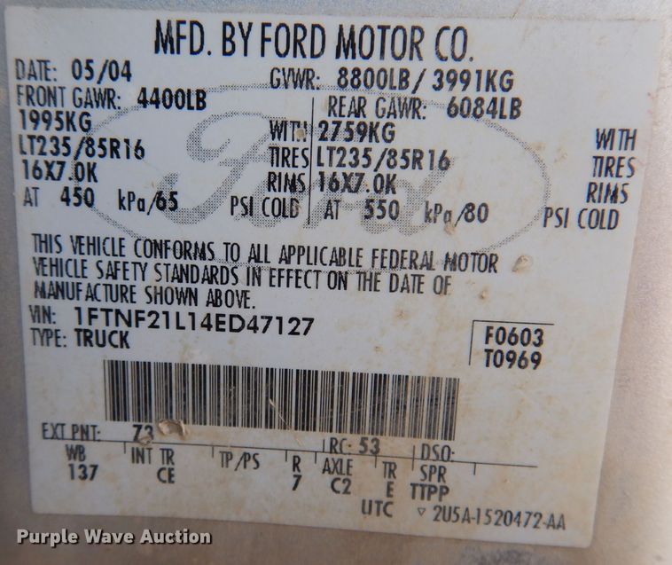 image for item KW9583 2004 Ford F250 Super Duty XL  pickup truck