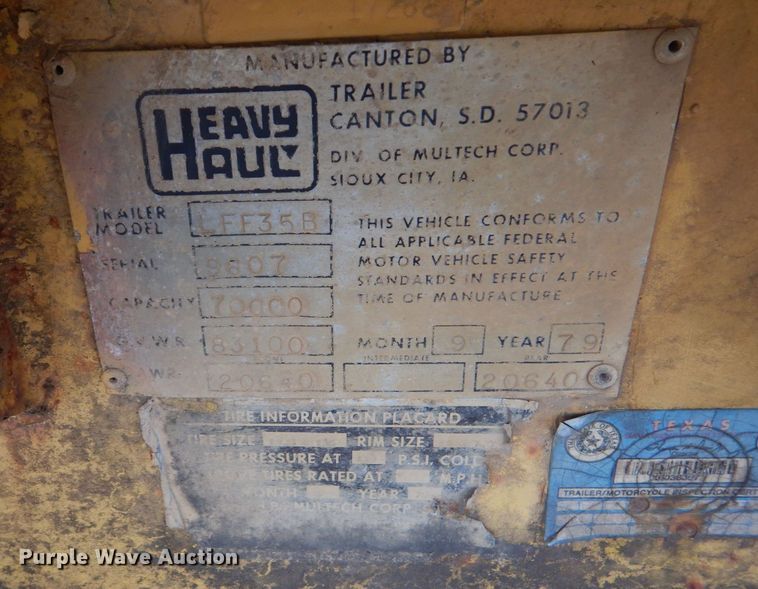 image for item LT9006 1979 Heavy Haul LFF35B  lowboy equipment trailer