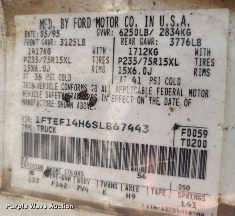 image for item MH9661 1995 Ford F150  pickup truck
