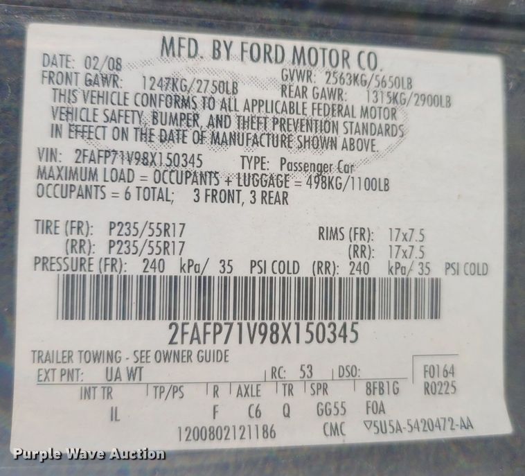 image for item MH9662 2008 Ford Crown Victoria Police Interceptor