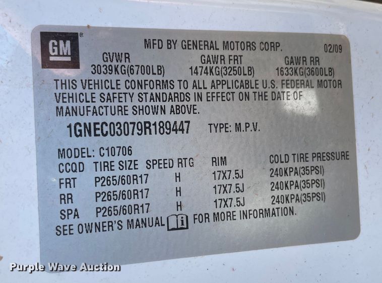 image for item MI9657 2009 Chevrolet Tahoe Police  SUV