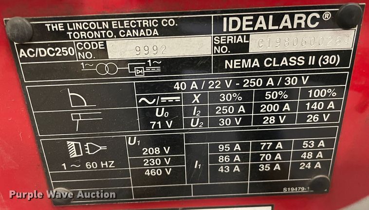 image for item MT9988 Lincoln Electric Idealarc 250  welder