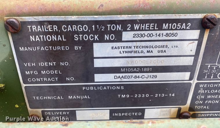 image for item DN8116 1992 Eastern Technologies  utility trailer