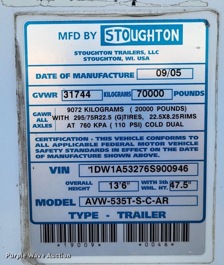 image for item DO3524 2006 Stoughton AVW-535T-S-C-AR  dry van trailer