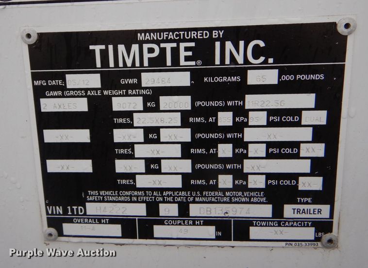 image for item LT9016 2013 Timpte  grain trailer
