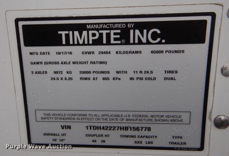 image for item LT9017 2017 Timpte  grain trailer