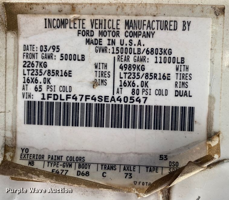 image for item DN8109 1995 Ford F450 Super Duty  bale bed truck