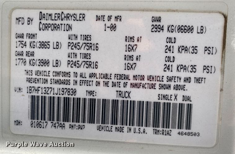 image for item DN8124 2001 Dodge Ram 1500  Quad Cab pickup truck