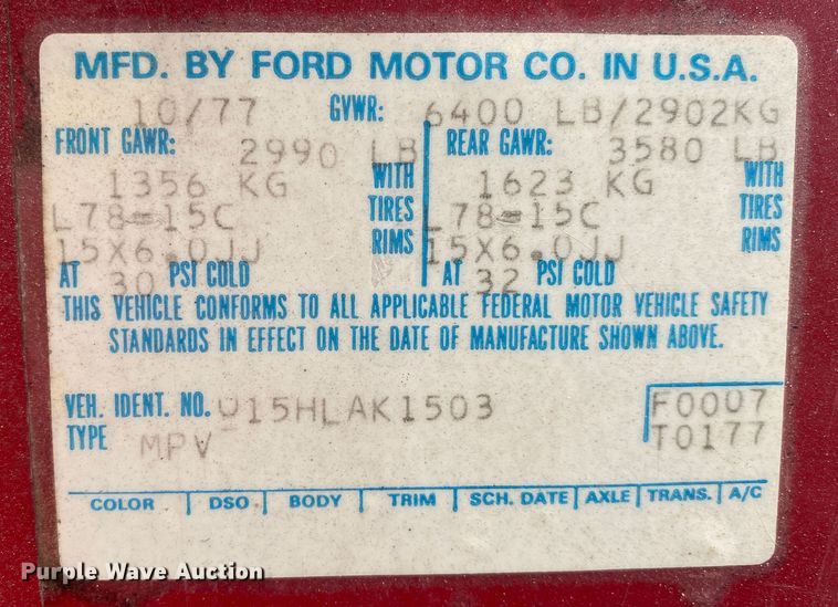 image for item DN8125 1978 Ford Bronco  SUV